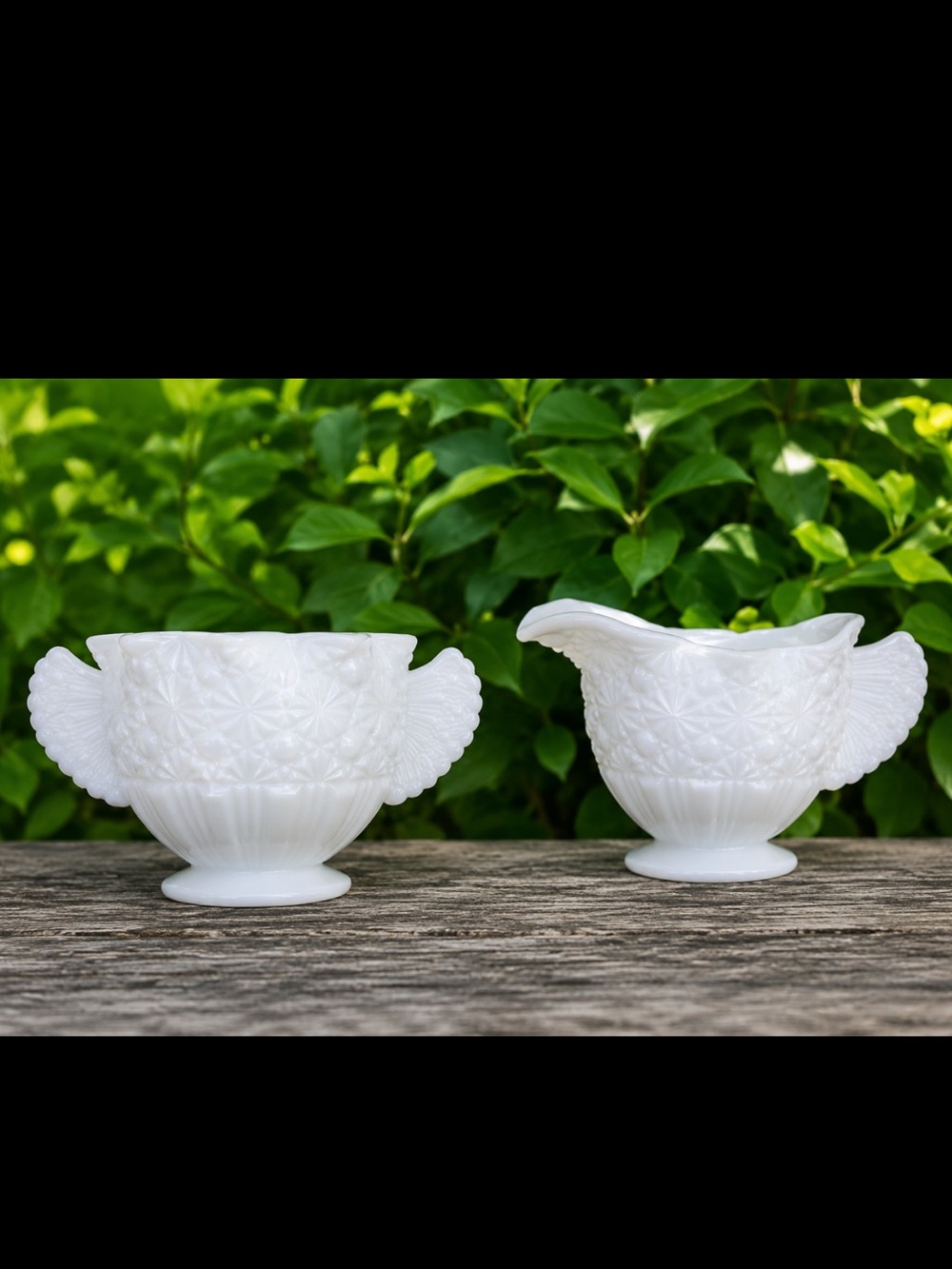 Vintage Fenton "Daisy and Button" white milk glass creamer and sugar bowl set~